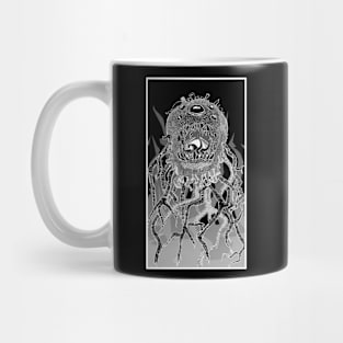 Monstah, line art, white on black Mug